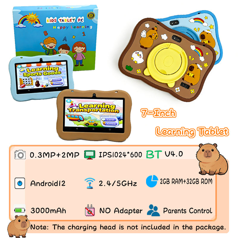 Enlighten Learning Q8 Kids Tablet PC 7 Inch HD Screen Android 14 2GB+32GB Quad Core Parental Control Preloaded Educational Apps Shockproof Children Tablet