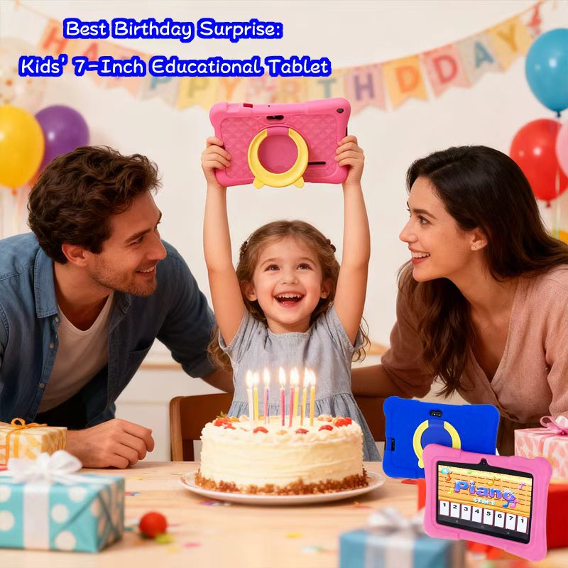 Enlighten Learning Q8 Kids Tablet PC 7 Inch HD Screen Android 14 2GB+32GB Quad Core Parental Control Preloaded Educational Apps Shockproof Children Tablet