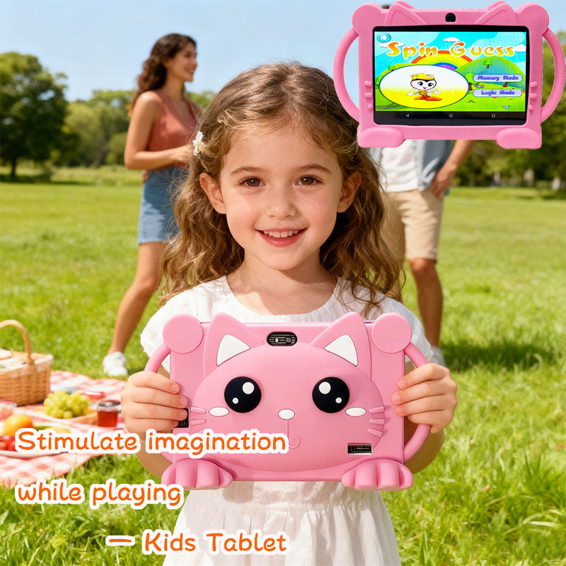 Enlighten Learning Q8 Kids Tablet PC 7 Inch HD Screen Android 14 2GB+32GB Quad Core Parental Control Preloaded Educational Apps Shockproof Children Tablet