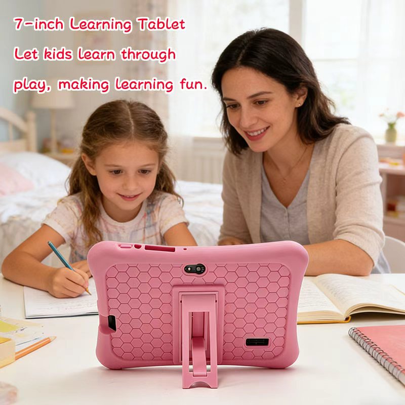 Enlighten Learning Q8 Kids Tablet PC 7 Inch HD Screen Android 14 2GB+32GB Quad Core Parental Control Preloaded Educational Apps Shockproof Children Tablet