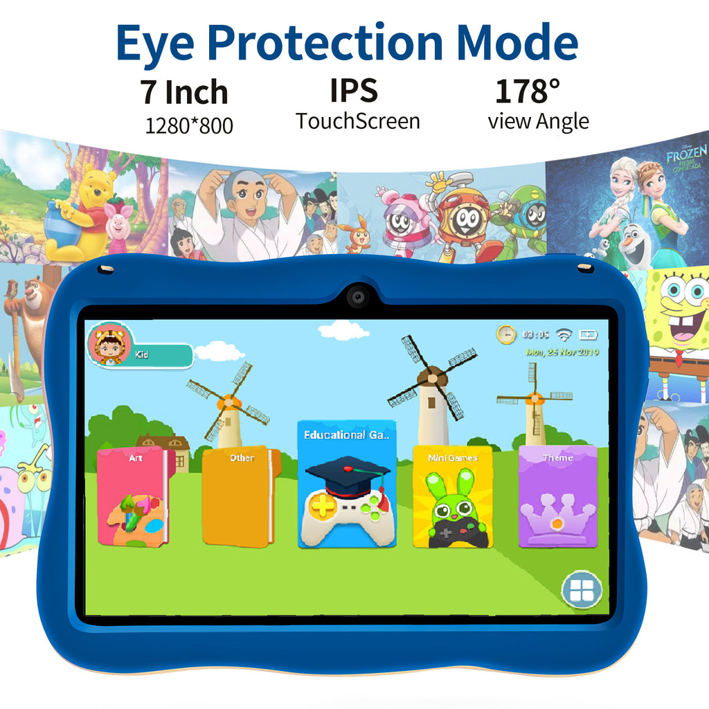 Enlighten Learning Q8 Kids Tablet PC 7 Inch HD Screen Android 14 2GB+32GB Quad Core Parental Control Preloaded Educational Apps Shockproof Children Tablet