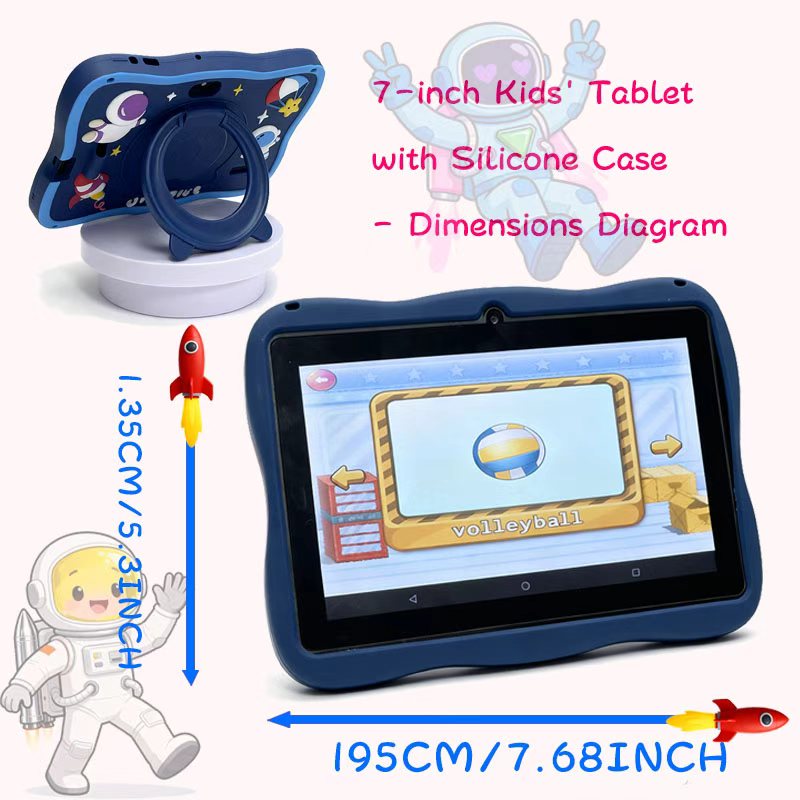 Enlighten Learning Q8 Kids Tablet PC 7 Inch HD Screen Android 14 2GB+32GB Quad Core Parental Control Preloaded Educational Apps Shockproof Children Tablet
